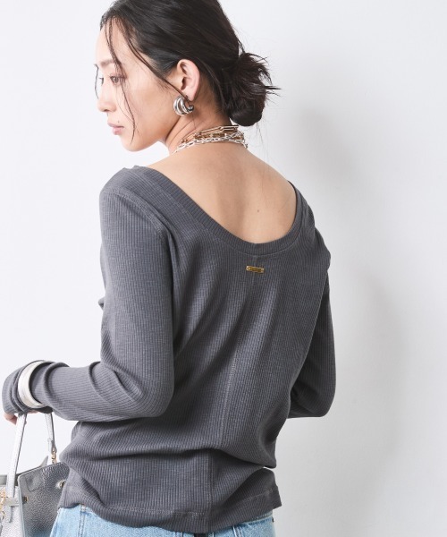 新品 ウエストギャザーテレコデザインロングスリーブTee セール】テレコロングスリーブプルオーバー＜大きいサイズ有＞シック