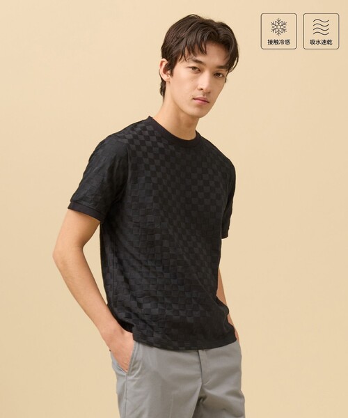 J.PRESS(ジェイプレス)の「クールビズ対応【接触冷感 / 吸水速乾】【J.PRESS PREMIUM JERSEY】アーガイルリンクス Tシャツ(Tシャツ/カットソー・メンズ・ネイビー系/ホワイト系/グレー系/ブラック系・X-LARGE/LARGE/MEDIUM/SMALL)」の2枚目の写真