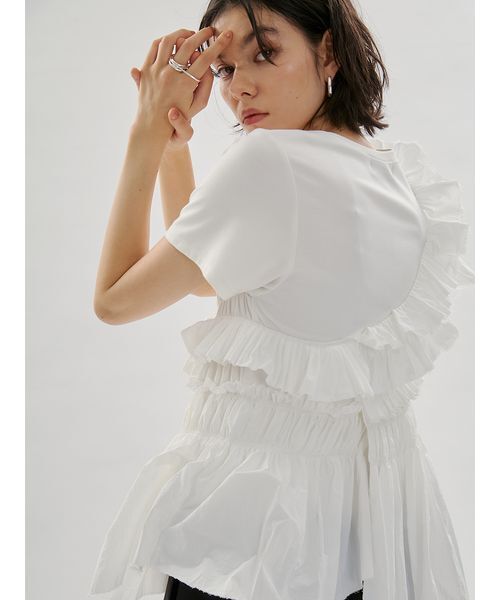 emmi(エミ)の「フリルアシンメトリーカットソー(Tシャツ/カットソー・レディース・シルバー/オフホワイト/ブラック・F)」の6枚目の写真