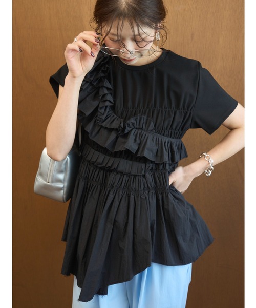 ま*ー様 emmi atelier フリルアシンメトリーカットソー SLV フリルアシンメトリーカットソー（Tシャツ/カットソー）｜emmi（エミ
