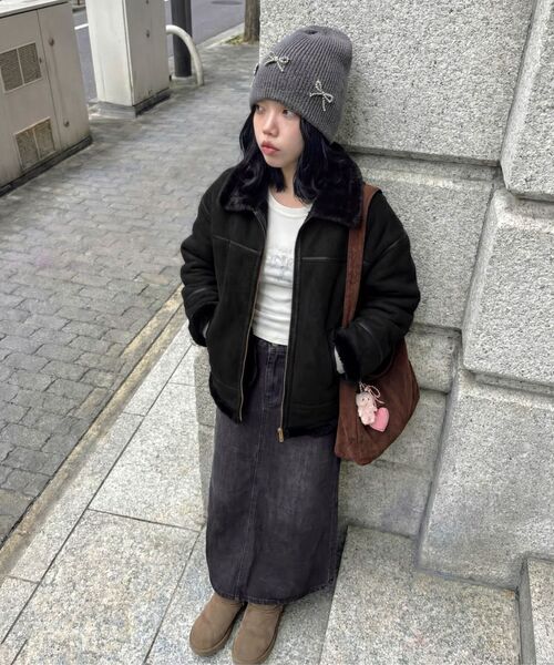 THE GREEN LAB（ザグリーンラボ）の「フェイクスエードブルゾンムートン[ミンク/アイボリー]（ムートンコート・レディース・その他・FREE）」の7枚目の写真