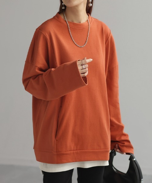 HUG.U(ハグユー)の「ポケット付き 綿100% モックネック ロンT(Tシャツ/カットソー・レディース・カーキ/ライトブルー/ブラック/ホワイト/テラコッタ/ダークグレー・FREE)」の13枚目の写真