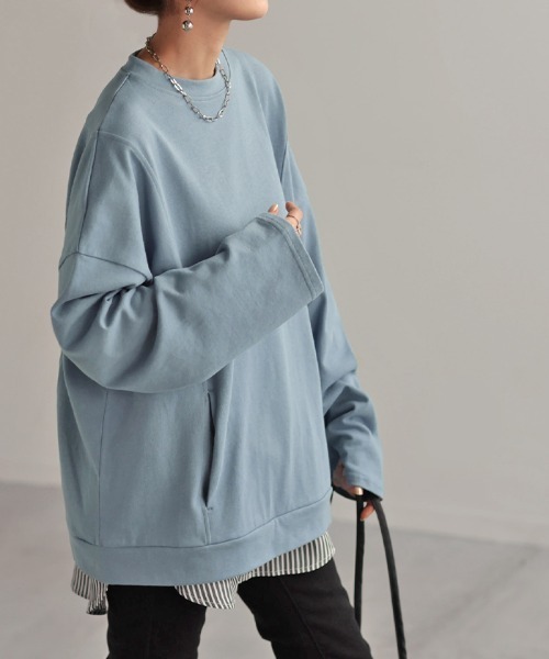 HUG.U(ハグユー)の「ポケット付き 綿100% モックネック ロンT(Tシャツ/カットソー・レディース・カーキ/ライトブルー/ブラック/ホワイト/テラコッタ/ダークグレー・FREE)」の17枚目の写真