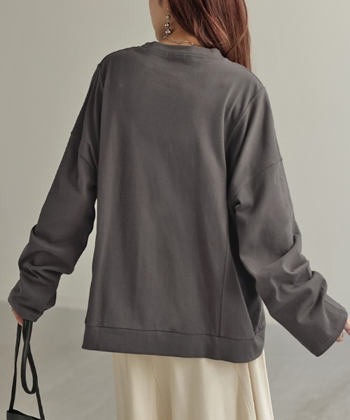 HUG.U(ハグユー)の「ポケット付き 綿100% モックネック ロンT(Tシャツ/カットソー・レディース・カーキ/ライトブルー/ブラック/ホワイト/テラコッタ/ダークグレー・FREE)」の21枚目の写真