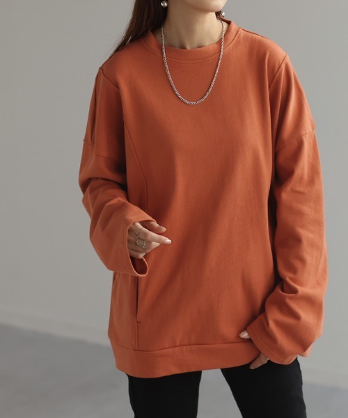 HUG.U(ハグユー)の「ポケット付き 綿100% モックネック ロンT(Tシャツ/カットソー・レディース・カーキ/ライトブルー/ブラック/ホワイト/テラコッタ/ダークグレー・FREE)」の14枚目の写真