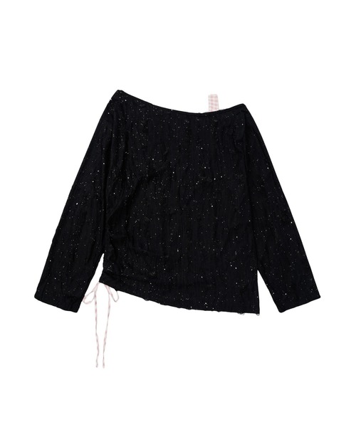 HOOK(フック)の「チェック蝶モチーフ ドロストロンT(Tシャツ/カットソー・レディース・ホワイト/ブラック・M/S)」の5枚目の写真