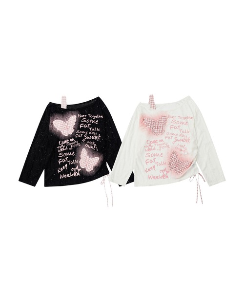 HOOK(フック)の「チェック蝶モチーフ ドロストロンT(Tシャツ/カットソー・レディース・ホワイト/ブラック・M/S)」の16枚目の写真