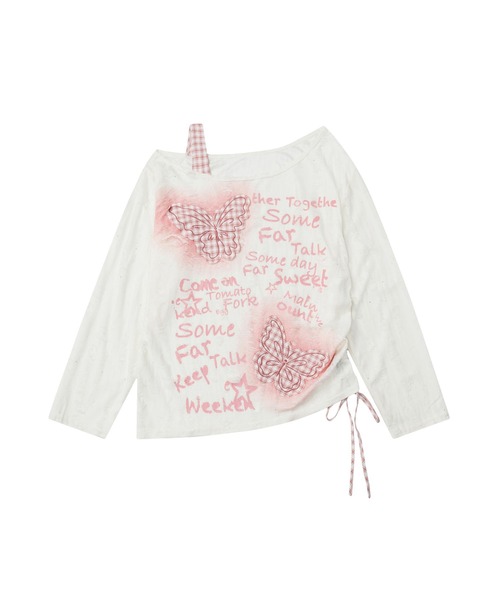 HOOK(フック)の「チェック蝶モチーフ ドロストロンT(Tシャツ/カットソー・レディース・ホワイト/ブラック・M/S)」の18枚目の写真