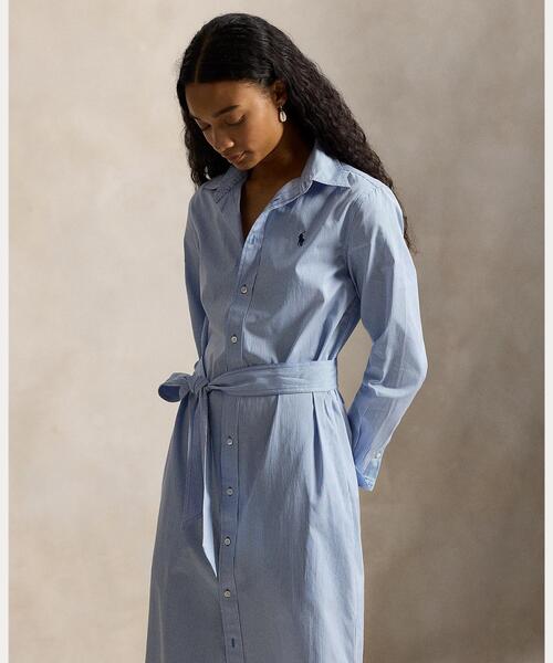 POLO RALPH LAUREN（ポロ ラルフ ローレン）の「ベルテッド ストライプド コットン シャツドレス（シャツワンピース・レディース・ブルー・0/00/8/6/4/2）」の6枚目の写真