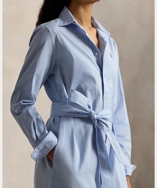 POLO RALPH LAUREN（ポロ ラルフ ローレン）の「ベルテッド ストライプド コットン シャツドレス（シャツワンピース・レディース・ブルー・0/00/8/6/4/2）」の4枚目の写真