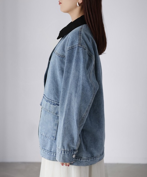 Riberry（リベリー）の「襟配色デニムジャケット（デニムジャケット・レディース・インディゴブルー/サックスブルー・FREE）」の20枚目の写真
