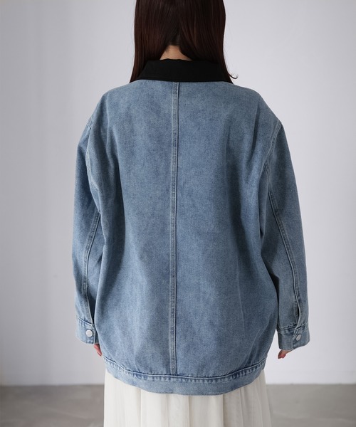 Riberry（リベリー）の「襟配色デニムジャケット（デニムジャケット・レディース・インディゴブルー/サックスブルー・FREE）」の21枚目の写真