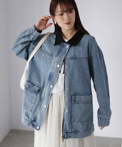 Riberry（リベリー）の「襟配色デニムジャケット（デニムジャケット・レディース・インディゴブルー/サックスブルー・FREE）」の10枚目の写真