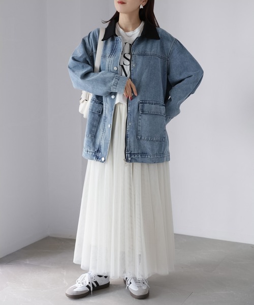 Riberry（リベリー）の「襟配色デニムジャケット（デニムジャケット・レディース・インディゴブルー/サックスブルー・FREE）」の4枚目の写真