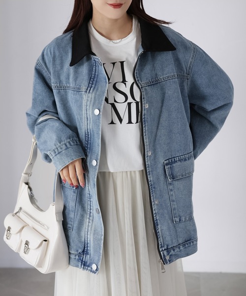 Riberry（リベリー）の「襟配色デニムジャケット（デニムジャケット・レディース・インディゴブルー/サックスブルー・FREE）」の8枚目の写真