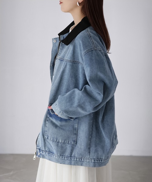 Riberry（リベリー）の「襟配色デニムジャケット（デニムジャケット・レディース・インディゴブルー/サックスブルー・FREE）」の11枚目の写真