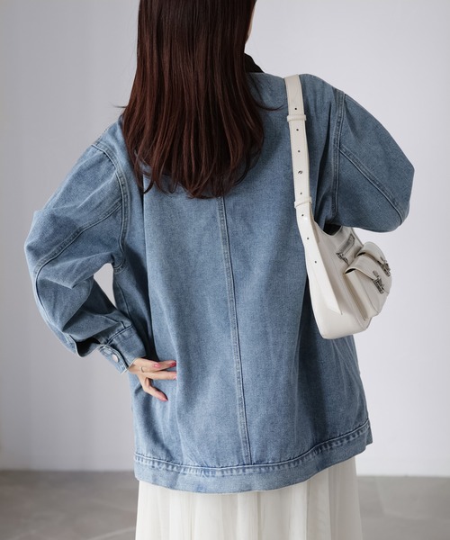 Riberry（リベリー）の「襟配色デニムジャケット（デニムジャケット・レディース・インディゴブルー/サックスブルー・FREE）」の12枚目の写真