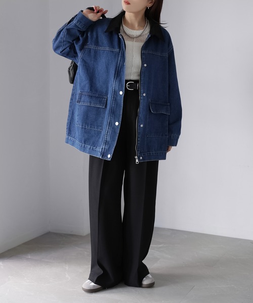セール】襟配色デニムジャケット（デニムジャケット）｜Riberry