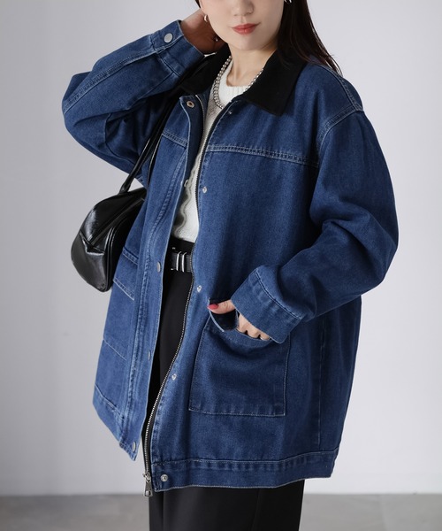 Riberry（リベリー）の「襟配色デニムジャケット（デニムジャケット・レディース・インディゴブルー/サックスブルー・FREE）」の14枚目の写真