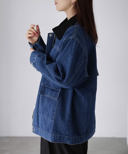 Riberry（リベリー）の「襟配色デニムジャケット（デニムジャケット・レディース・インディゴブルー/サックスブルー・FREE）」の16枚目の写真