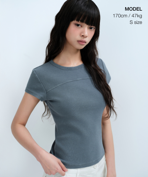MUSINSA STANDARD WOMAN（ムシンサスタンダードウーマン）の「ウィメンズリブドピグメントスリムTシャツ[ピーコックブルー]（Tシャツ/カットソー・レディース・その他・X-SMALL/MEDIUM/SMALL/X-LARGE/LARGE）」の2枚目の写真