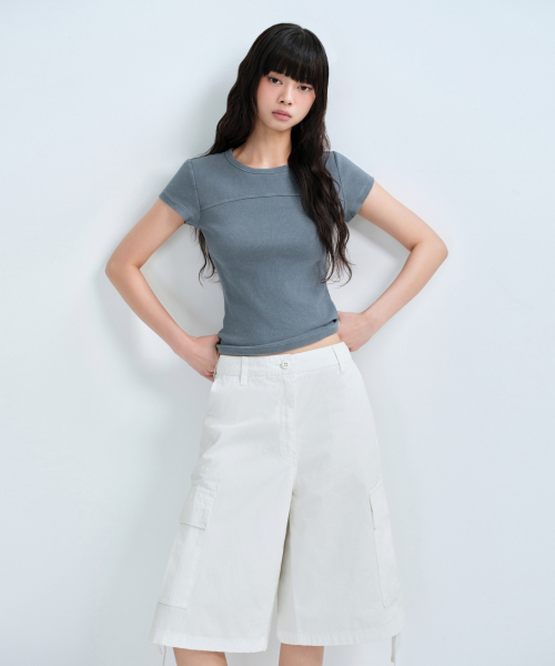MUSINSA STANDARD WOMAN（ムシンサスタンダードウーマン）の「ウィメンズリブドピグメントスリムTシャツ[ピーコックブルー]（Tシャツ/カットソー・レディース・その他・X-SMALL/MEDIUM/SMALL/X-LARGE/LARGE）」の3枚目の写真