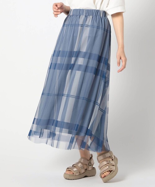Grand PARK（グランドパーク）の「チュールチェックスカート（スカート・レディース・グレー/ブルー/オフホワイト/ブラック・FREE）」の4枚目の写真