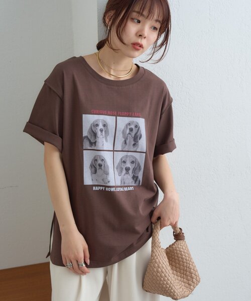 CIAOPANIC TYPY（チャオパニックティピー）の「犬アソートフォトプリント半袖Tee（Tシャツ/カットソー・レディース・ピンク/ブラウン/チャコールグレー/オフホワイト・ONE SIZE）」の4枚目の写真