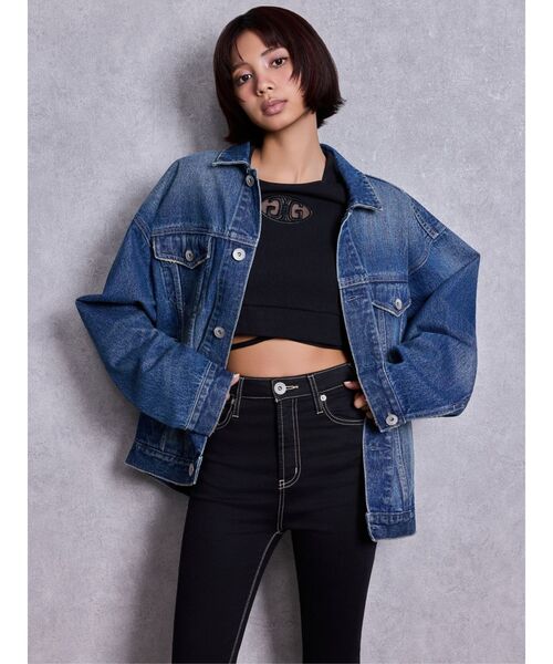 GYDA(ジェイダ)の「2WAY Symmetry GYDAクロスショートトップス(Tシャツ/カットソー・レディース・ブラック/オフホワイト・FREE)」の21枚目の写真