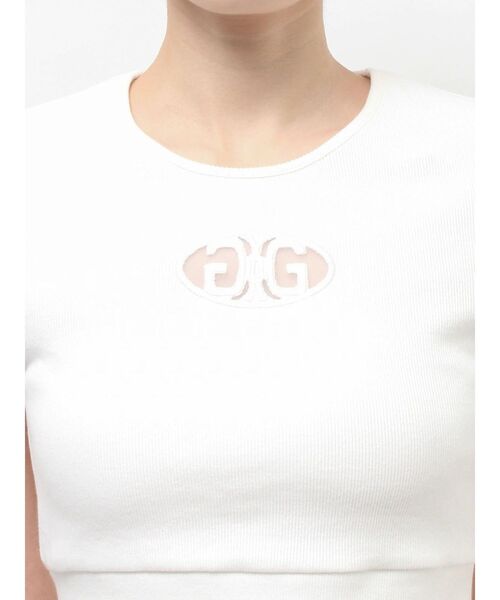 GYDA(ジェイダ)の「2WAY Symmetry GYDAクロスショートトップス(Tシャツ/カットソー・レディース・ブラック/オフホワイト・FREE)」の5枚目の写真