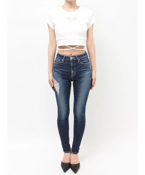 GYDA(ジェイダ)の「2WAY Symmetry GYDAクロスショートトップス(Tシャツ/カットソー・レディース・ブラック/オフホワイト・FREE)」の10枚目の写真