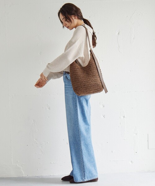 green label relaxing（グリーンレーベルリラクシング）の「ペーパーコード ショルダーバッグ（ショルダーバッグ・レディース・ベージュ/ダークブラウン/ナチュラル・FREE）」の5枚目の写真