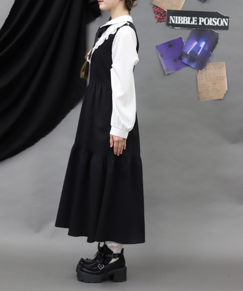 NIBBLE POISON(ニブルポイズン)の「猫刺繍ブロッキングワンピース(ワンピース・レディース・ブラック/グレー・MEDIUM)」の3枚目の写真