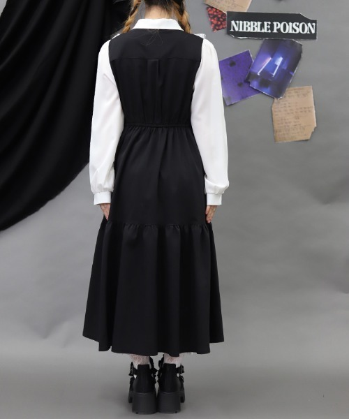 NIBBLE POISON(ニブルポイズン)の「猫刺繍ブロッキングワンピース(ワンピース・レディース・ブラック/グレー・MEDIUM)」の4枚目の写真