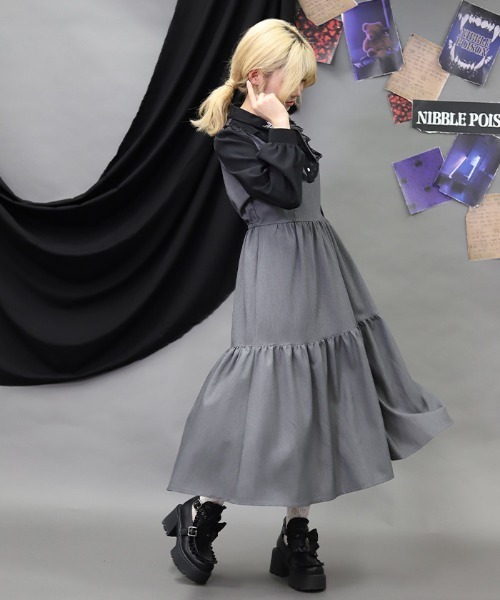 NIBBLE POISON(ニブルポイズン)の「猫刺繍ブロッキングワンピース(ワンピース・レディース・ブラック/グレー・MEDIUM)」の7枚目の写真