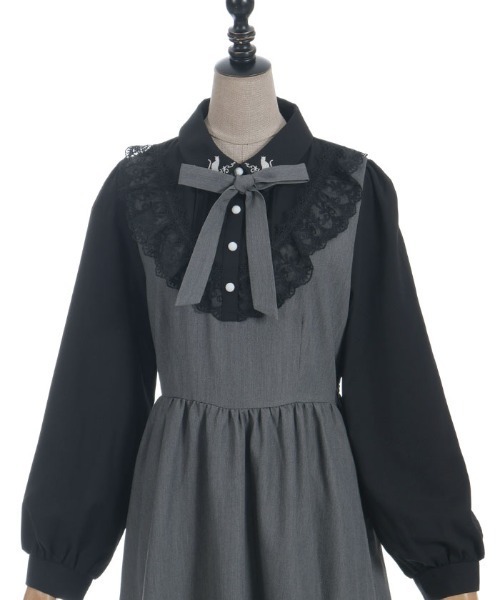 NIBBLE POISON(ニブルポイズン)の「猫刺繍ブロッキングワンピース(ワンピース・レディース・ブラック/グレー・MEDIUM)」の15枚目の写真