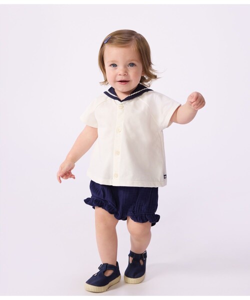 セーラーカラー ベビー2点セット（シャツ/ブラウス）｜PETIT BATEAU