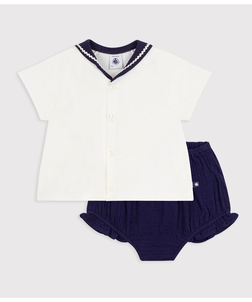 PETIT BATEAU(プチバトー)の「セーラーカラー ベビー2点セット(シャツ/ブラウス・キッズ・その他1・12MONTH/24MONTH/36MONTH)」の4枚目の写真