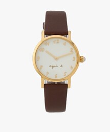 agnes b. | ブラウン レザー ラウンド ウォッチ "Marcello"(アナログ腕時計)