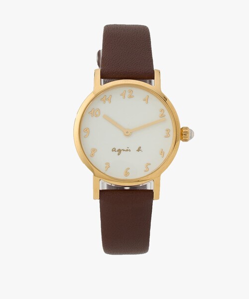 agnes b.(アニエスベー)の「ブラウン レザー ラウンド ウォッチ "Marcello"(アナログ腕時計・レディース・ダークブラウン・FREE)」の1枚目の写真