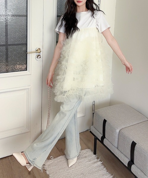 Jasmine Grandiflorum(ジャスミングランディフローラム)の「【Jasmine】チュールティアードキャミソール(キャミソール・レディース・ブラック/アイボリー/ブルー・FREE)」の4枚目の写真