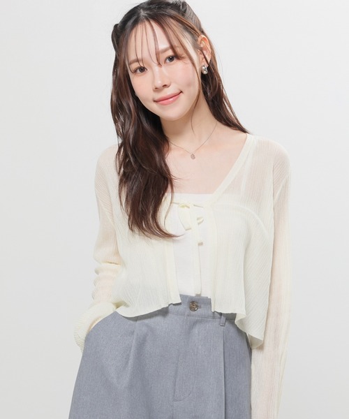 Honeys（ハニーズ）の「シアーリボンカーデ（カーディガン/ボレロ・レディース・ベージュ/ピンク/ホワイト/ブラック・L/LL/M/S）」の9枚目の写真