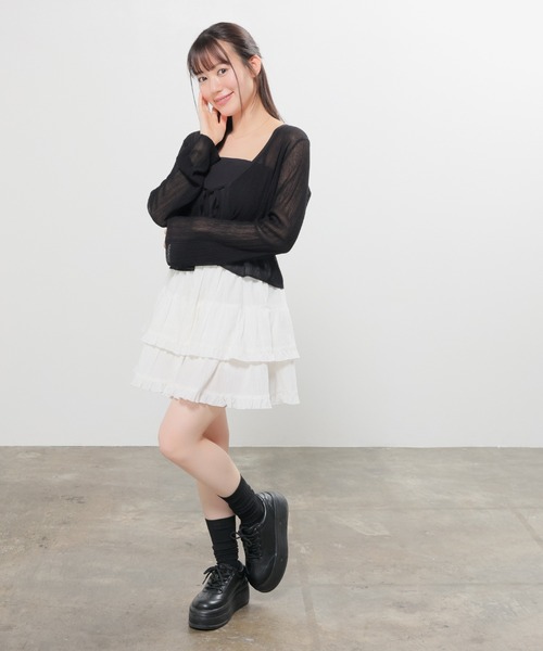 Honeys（ハニーズ）の「シアーリボンカーデ（カーディガン/ボレロ・レディース・ベージュ/ピンク/ホワイト/ブラック・L/LL/M/S）」の10枚目の写真