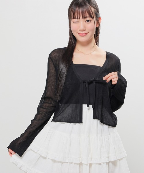Honeys（ハニーズ）の「シアーリボンカーデ（カーディガン/ボレロ・レディース・ベージュ/ピンク/ホワイト/ブラック・L/LL/M/S）」の12枚目の写真