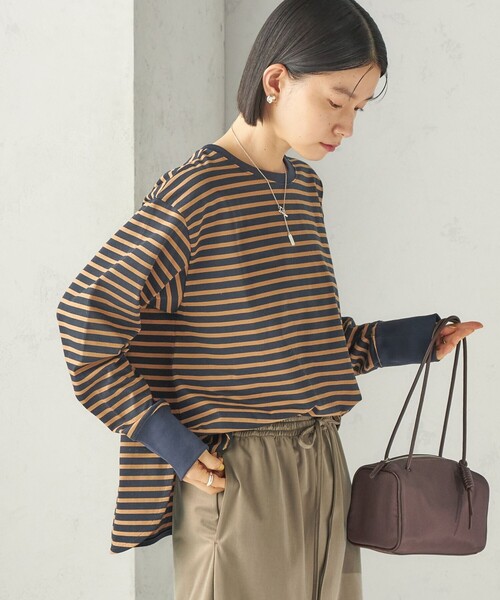 手洗い可能〉ロング リブ ラウンド ヘム プルオーバー（Tシャツ