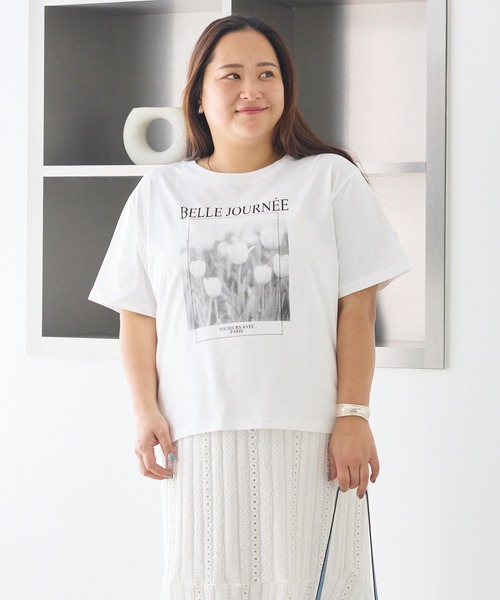 LAVEANGE(ラビアンジェ)の「【好機能シリーズ】接触冷感・吸水速乾・UVカット|フォトプリントTシャツ|ひんやり/夏も快適/フォトT/ロゴT(Tシャツ/カットソー・レディース・ブラック/オフホワイト・M/LL/3L/4L/5L)」の20枚目の写真