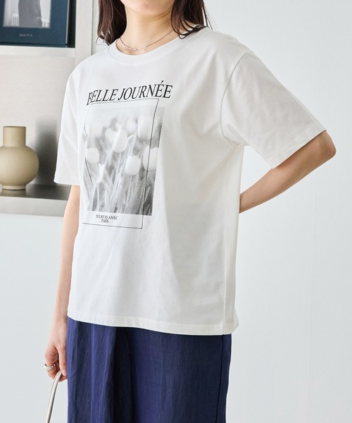 LAVEANGE(ラビアンジェ)の「【好機能シリーズ】接触冷感・吸水速乾・UVカット|フォトプリントTシャツ|ひんやり/夏も快適/フォトT/ロゴT(Tシャツ/カットソー・レディース・ブラック/オフホワイト・M/LL/3L/4L/5L)」の3枚目の写真