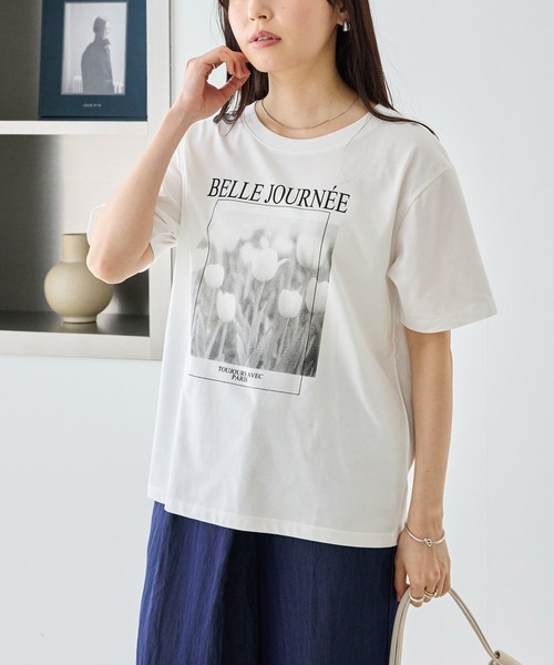 LAVEANGE(ラビアンジェ)の「【好機能シリーズ】接触冷感・吸水速乾・UVカット|フォトプリントTシャツ|ひんやり/夏も快適/フォトT/ロゴT(Tシャツ/カットソー・レディース・ブラック/オフホワイト・M/LL/3L/4L/5L)」の4枚目の写真