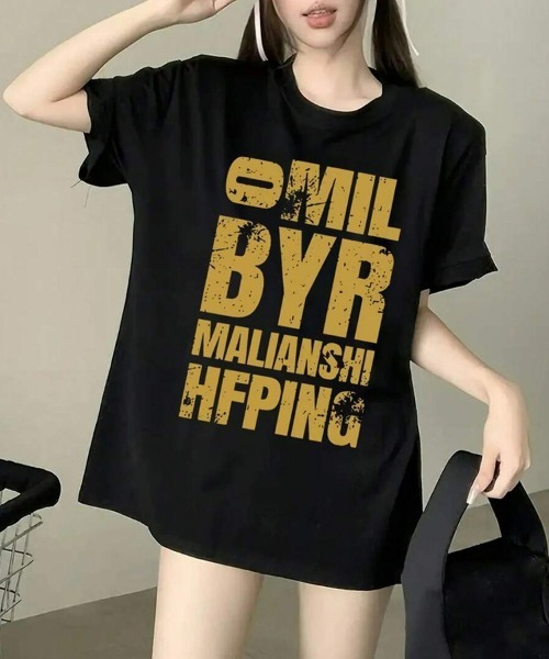 SEU(エスイーユー)の「ヴィンテージロゴプリント オーバーサイズTシャツ グラフィックプリントピグメントビッグロゴ オーバーサイズ ロックTシャツ(Tシャツ/カットソー・レディース・ネイビー/チャコール/ブラック/ホワイト/ライトグレー・フリー)」の3枚目の写真