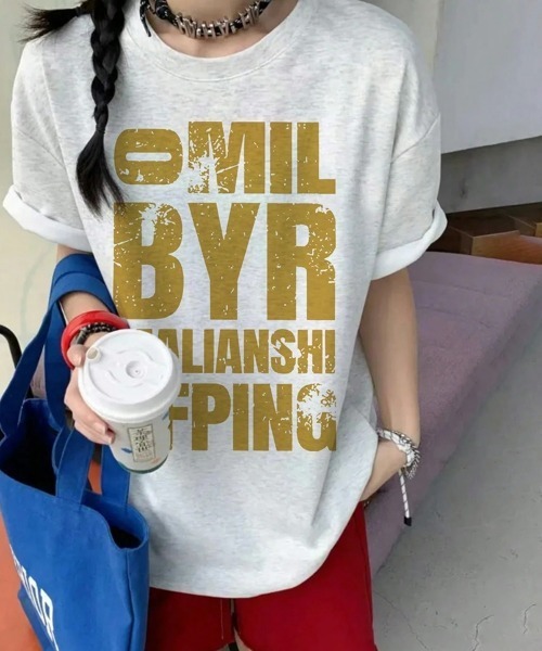 SEU(エスイーユー)の「ヴィンテージロゴプリント オーバーサイズTシャツ グラフィックプリントピグメントビッグロゴ オーバーサイズ ロックTシャツ(Tシャツ/カットソー・レディース・ネイビー/チャコール/ブラック/ホワイト/ライトグレー・フリー)」の15枚目の写真